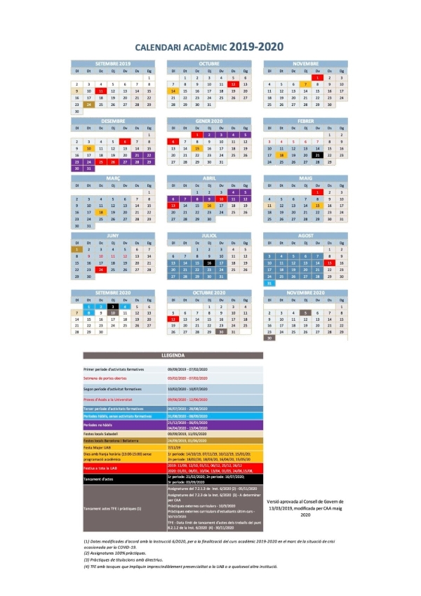 Calendari Acadèmic 2018-2019